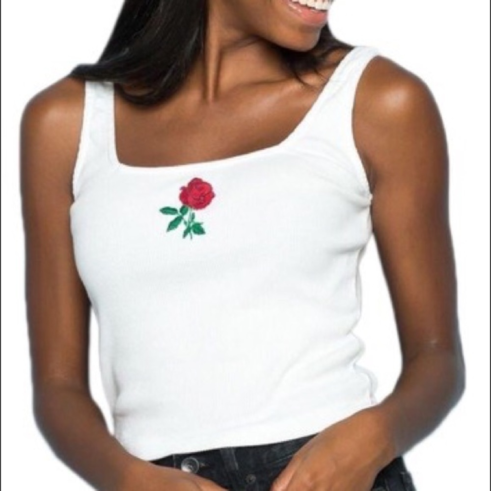 Brandy Melville Rose Embroidery Top